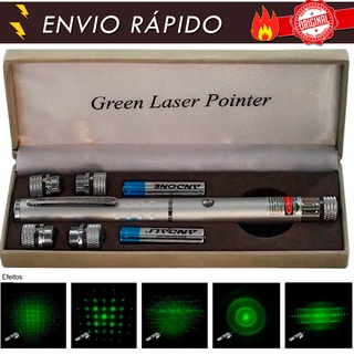 Caneta Laser Pointer Verde Potente 5000mw Até 6km 5 Pontas diferentes cinza Slider Power point Aulas Festa Dj Oferta