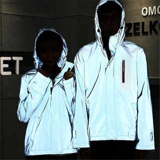 [LGQ] Reflective Jacket Men/women Harajuku Windbreaker Jackets Hooded Streetwear Coat
