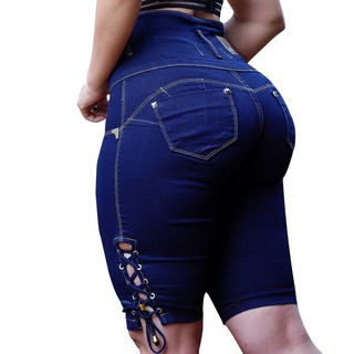 Bermuda Short Jeans Cós Modelador Empina Bumbum Cordinhas Estilo Pitbull