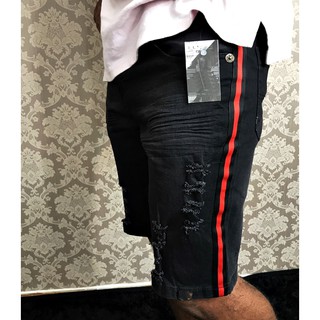 Bermuda jeans premium destroyed rasgada desfiada com listra lateral modelos novos (5)