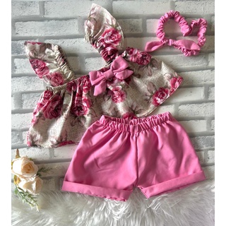 conjunto batinha infantil menina short blusa e tiara de brinde moda blogueirinha (4)