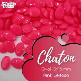 Chaton Oval 13x18 mm Cor: Pink Leitoso - Estúdio Jacke / Chaton para colagem - Sem furo - tamanho 13x18mm / Ideal para artesanatos, lembrancinhas, personalização, etc. - 10 unidades