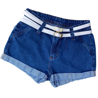Short Jeans Feminino, Cintura Alta, Com Dois Cintos, Jeans 100% Algodão.