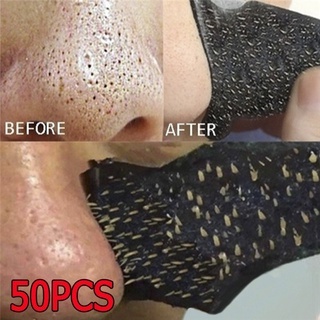 50 Pcs Carvão de bambu removendo máscara de nariz negro Adesivos fortes para remoção de acne de cravos, nariz, cravos, poros para limpeza