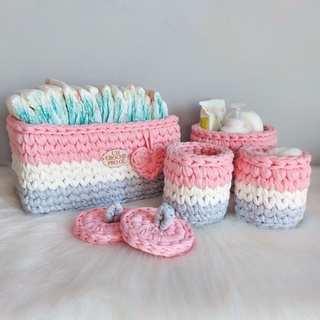kit Higiene bebê crochê fio de malha - 4 peças (com porta fraldas) "personalizado"