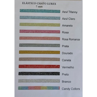 Elastico Chato Lurex - Kit com 12 cores
