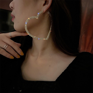 1 Pair Fashion Big Heart Crystal Hoop Earrings for Women Geometric Rhinestones Earrings Statement Jewelry Gifts