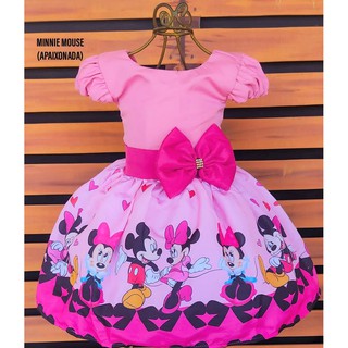 Vestido Temático Infantil Festa Minnie Apaixonado Rosa
