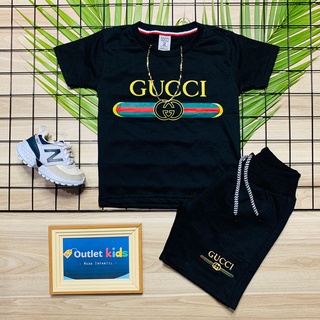 Conjunto Infantil Camiseta Bermuda Lançamento Gucci