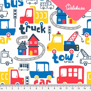 Tecido Tricoline Coleção Tow Truck / Carro / Ônibus / Caminhão - 100% algodão - 25cm x 1.50m - Patchwork / Decoupage