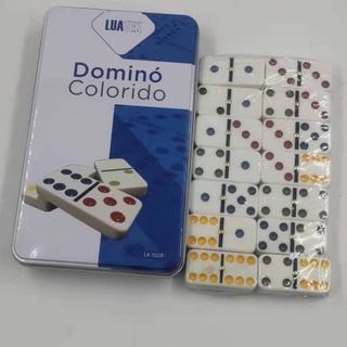 Jogo Domino Colorido Profissional Osso Resinado + Estojo Em Lata Decorado