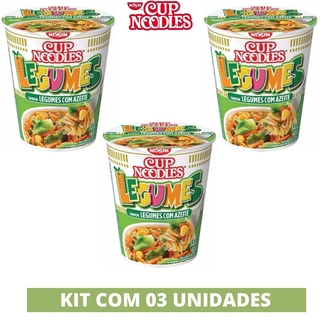 Kit com 03 Cup Noodles Legumes c/ Azeite 69g Macarrão Nissin Instantâneo