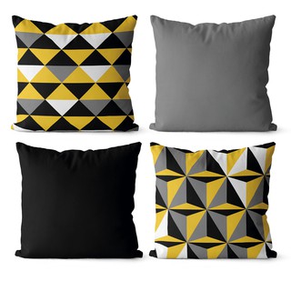 Kit 4 capas de almofadas moderna geométrica amarelo com cinza e preto