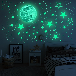 Adesivos De Parede Bolha Luminosa Lua Estrelas 3D/Brilham No Escuro DIY Crianças Decoração Da Sala/Fluorescente Auto-Adesivo Paster Decalques Casa (1)