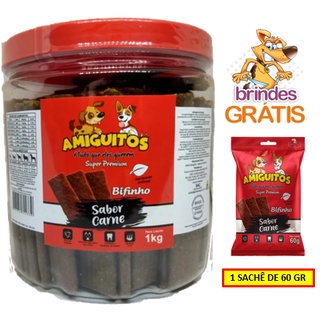 Petisco Snack Amiguitos para Pet Dog Sabor Carne 1 KG + Brinde