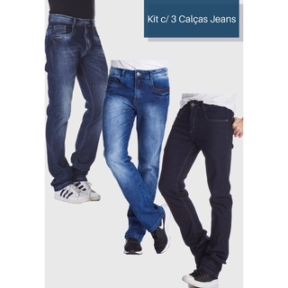 Kit 3 Calças Jeans Masculinas HNO Jeans Classic Azul Escuro Médio Used
