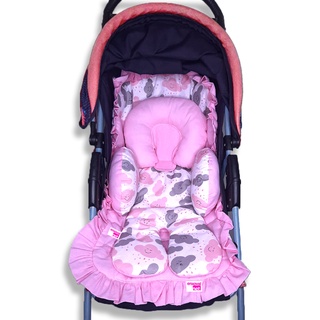 Capa de Carrinho Bebê Universal Acolchoada Algodão Nuvens Rosa e Azul Menina Menino Protetor - Promoção