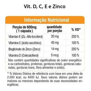 Vitaminas D + C + E + Zinco Immune Complex 60 Cápsulas 600mg Natural Green (2)