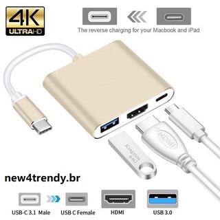 3 em 1 Hub Tipo C para HDMI USB 3,0 Conversor 4K / Adaptador Shell Alumínio-new.br (2)