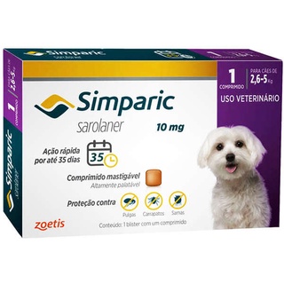 Simparic 10 Mg Cães 2,6 A 5 Kg - 1 Comprimido Antipulgas - Carrapatos e SARNAS