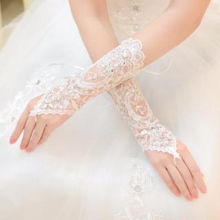Noiva Vestido De Luvas Brancas Rhinestone Sequins Curtas (1)