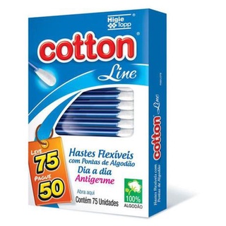 Hastes Flexíveis75 UNIDADES Cotton Line Leve 75 Pague 50 - Higgie Top cotonetes (1)
