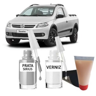 Tinta Tira Risco Automotivo Volkswagen Saveiro Prata 10ml + Cera De Polir 15ml Para Polimento