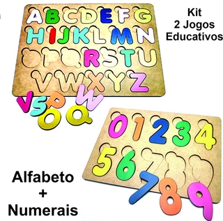 Kit Brinquedo Educativo Madeira Numerais + Alfabeto