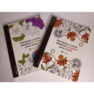 Kit 2 Livros Para Colorir Mandalas e Outros Desenhos da Selva + Budistas / ANTIESTRESSE - Revista Box Livro Desenho Arte Pintar Cores (1)