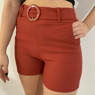Short Feminino Cintura Alta Shorts curto com Bolso e fivela Moda Verao (7)