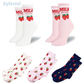 KYL Kawaii Sweet Women's Socks Funny Cute Cream Candy Color Milk Strawberry Socks For Girl Christmas Gift Japanese Harajuku Funny Socks Calcetines Mujer
