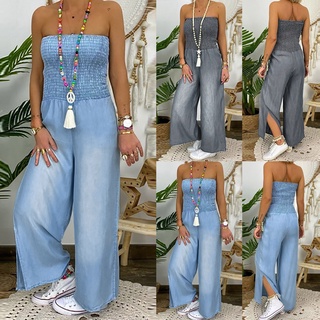 BLUET Macacão Feminino Ombro A Vazado Jeans/Folgado Plus Size (1)