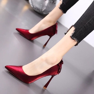 Lady Sexy Vinho Vermelho Deslizamento Em Sapatos De Salto Stiletto Elegante Com Volta Bow Tie Mulheres Casual Doce Night Club Heel Shoes A6705