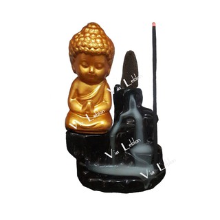 Incensário Cascata Buda na Rocha Fuma Invertida com 5 Incensos cone Grátis