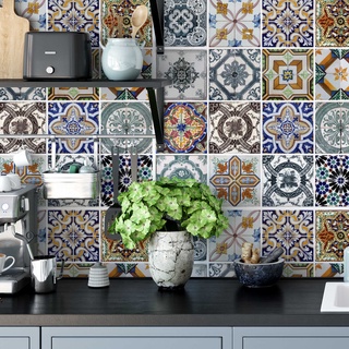 Papel De Parede Lavável Azulejo Português Mosaico Adesivo Fácil Instalação 50cm x 50cm