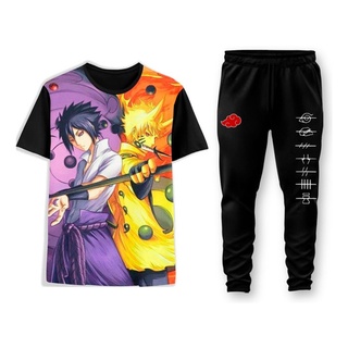 Camiseta Camisa Full 3d + Calça Infantil Sasuke E Naruto