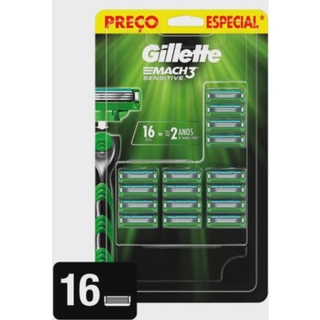 Carga refil para aparelho de barbear Gillette Mach3 normal ou sensitive com 16 cartuchos gilete