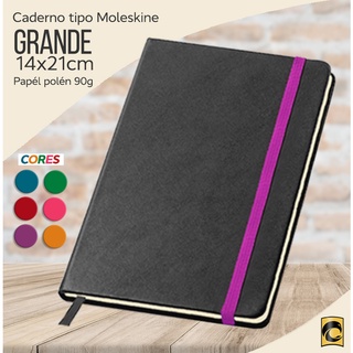 Caderno Tipo Moleskine GRANDE Couro sintético com ELASTICO colorido 14x21cm