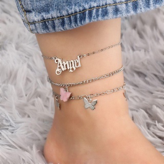 YUKUAL Women New Jewelry Leg Foot Bohemian Fashion Angel Letter Chain Butterfly Anklets (5)