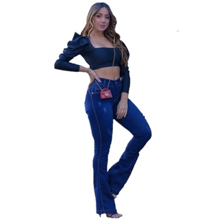 Calça jeans flare feminina com lycra costura empina bumbum (2)