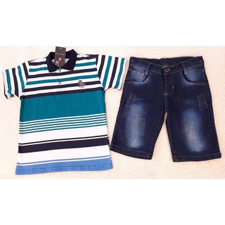 Conjunto Camisa Polo e Bermuda Jeans Infantil Masculino (3)