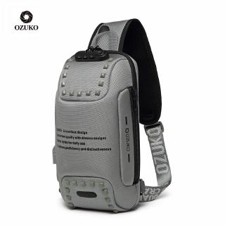 OZUKO Men Anti-theft Lock Sling Bag Fashion Chest Pack Waterproof USB Crossbody Bag