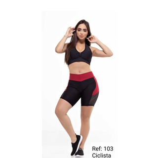 conjunto Bermuda Shorte Legging Fitness Roupa Feminina Academia Detalhe em tela Malhar com calça+ Topper