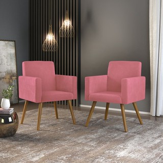 Kit 02 Cadeiras Poltronas Decorativa Sala Oferta - Cor Rosa