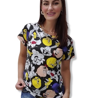 Camiseta Feminina Looney Tunes Pernalonga Frajola Patolino T-shirt Personagem