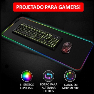 Mouse Pad Gamer Grande Com Borda De Led RGB Com 11 Efeitos 30cm X 80cm