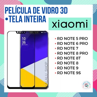 Película de Vidro 3D Xiaomi Redmi Note 5 Pro / Note 6 Pro / 7 / 8 Pro / 8T / 8 / 9 / 9s protetor de tela inteira