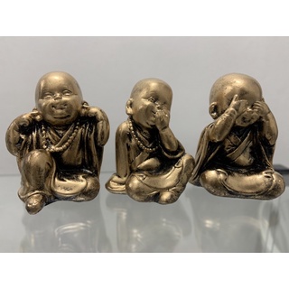 Trio de Buda Decorativo Gesso Ouro Velho
