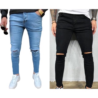 Calca jeans Masculina skinny Destroyed Rasgada Com Elastano Laycra.