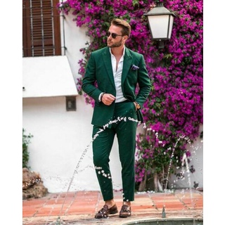 Masculino & # 39's Verde Ternos Double breasted Desgaste Do Casamento Noivo Smokings Peeak Lapela Formal Prom Suits Set 2 Peças (Blazer + Pant